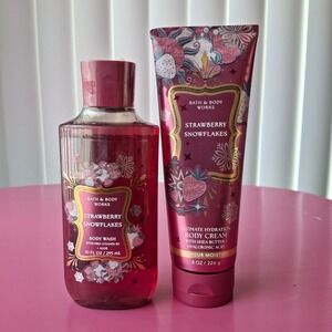 Bath & Body Works STRAWBERRY SNOWFLAKES Body Wash & Cream Set of 2